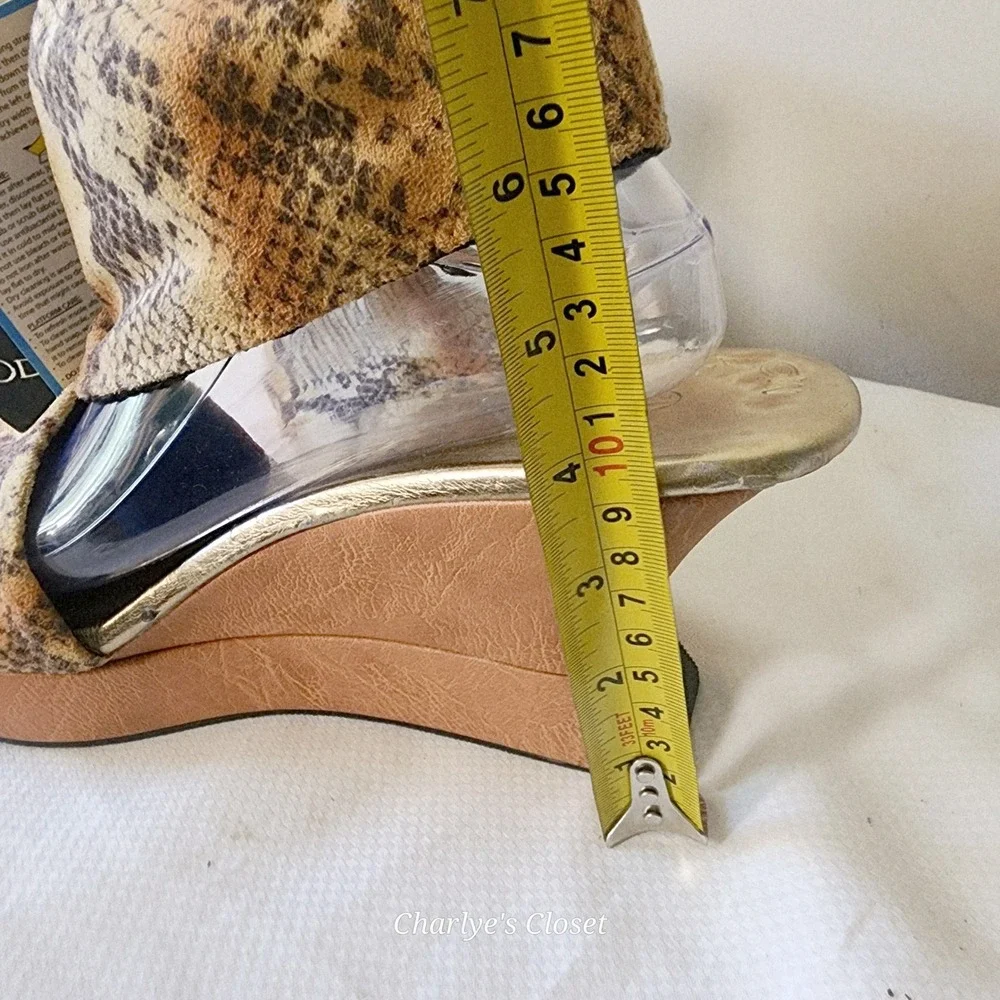 Reversible Ankle Wedge Sandals 12 NEW Tan Snakeskin Funky Platform Femme Queen